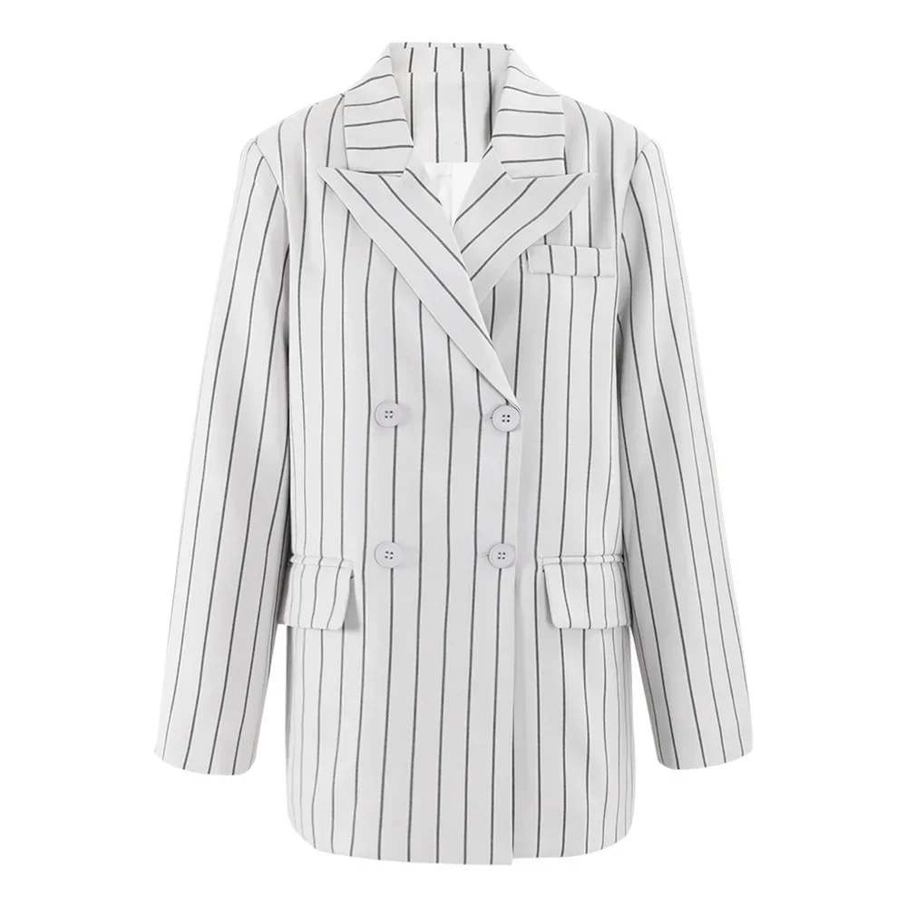 

SuperAen 2024 Striped Suit Jacket Women Wild Cotton Fashion Long Sleeve Ladies New Blazer Tops Casual Coat Women