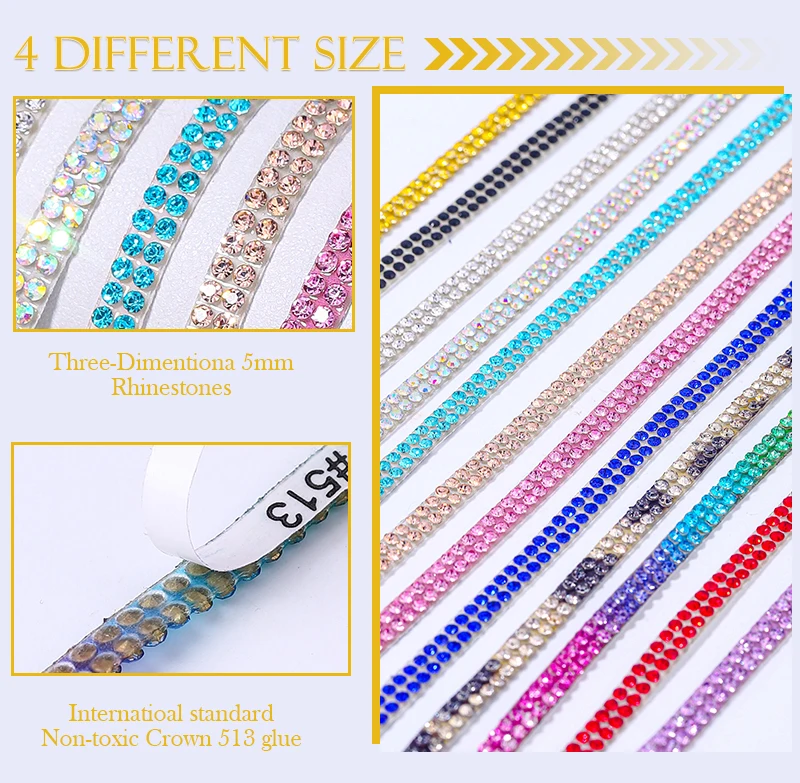 QIAO 10 Yards Rolle selbstklebendes Glas-Strass-Zierband 2 Reihen für DIY-Autodekorationen, Hochzeiten, Kleidung, Hüte, Kunsthandwerk – Detail 8