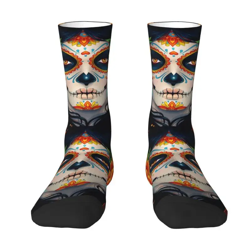 

Day Of The Dead Sugar Skull Girl Dress Socks Men Women Warm Fashion Novelty Horror Mexican Calavera Catrina Crew Socks