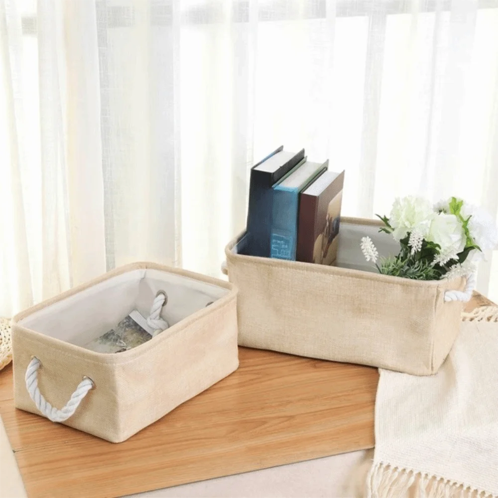 Storage Bins Collapsible Laundry Basket Rectangular Linen Toys Storage Box with Handle Portable Folding Storage Baskets Bedroom