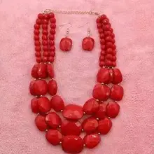  Trend Nigerian Wedding Indian Jewelry Sets Bib Beads Necklace Earring Bracelet Sets Statement Collar African Beads Jewelry Set 