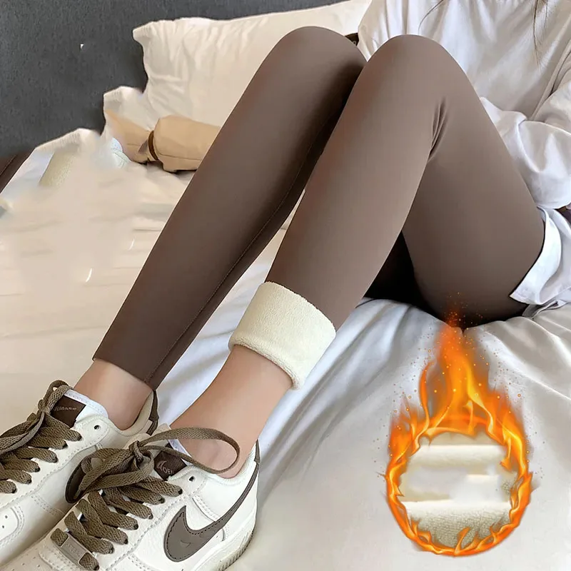 Leggings Pants Winter Women Warm Lambwool Fluff Fleece Lined High Waist Slim Yoga Leggins Broek Thick Ankle-length Gym Legginsy