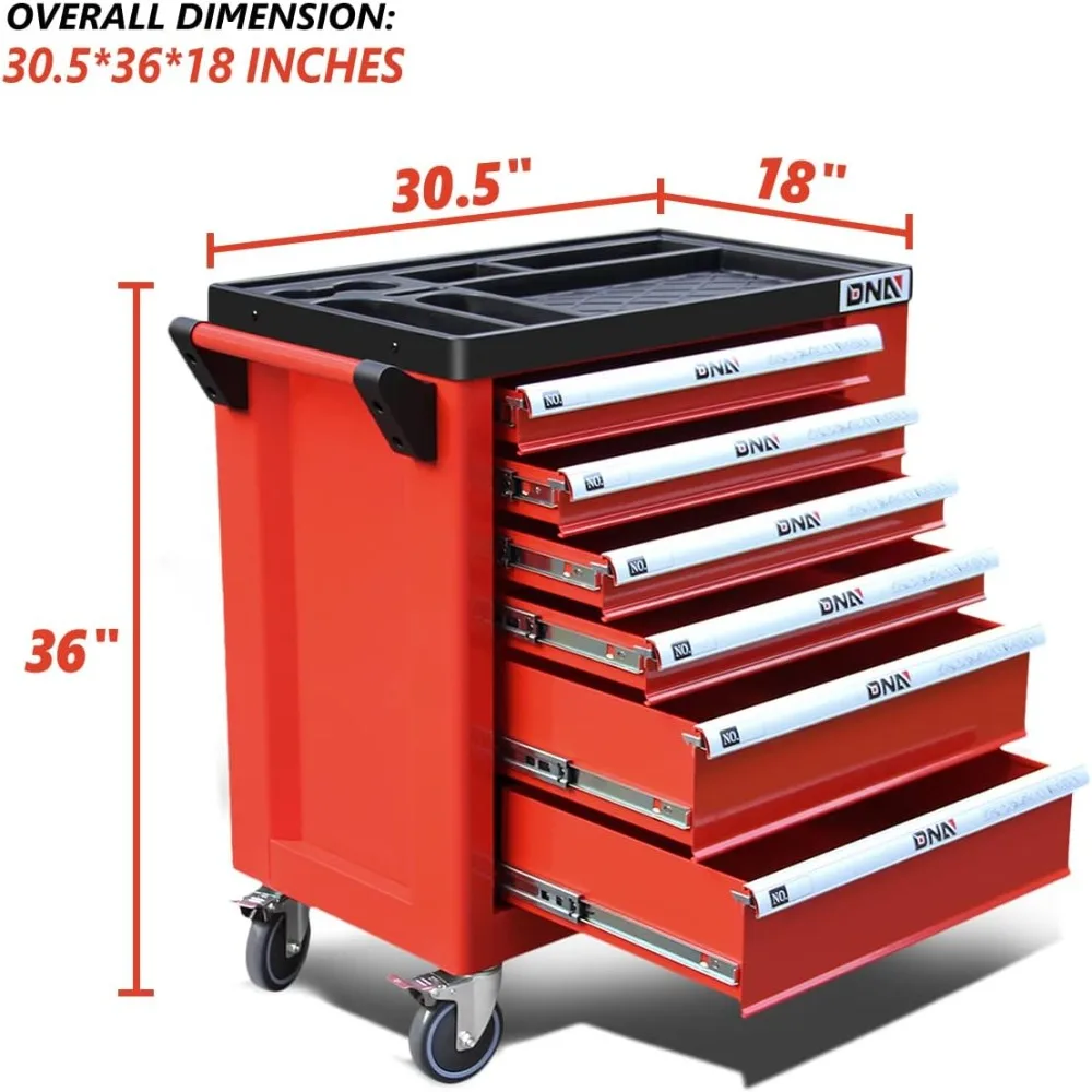 New Package DNA MOTORING 36" H X 30.5" W X 18" D Heavy Duty Lockable Slide Tool 6-Drawers Chest Rolling Tool Cart Cabinet with 2