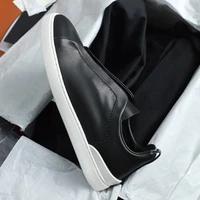 Real leather men's casual skateboarding shoes hiking flat footed low top sports shoes men's off white loafers lazy white shoes 1