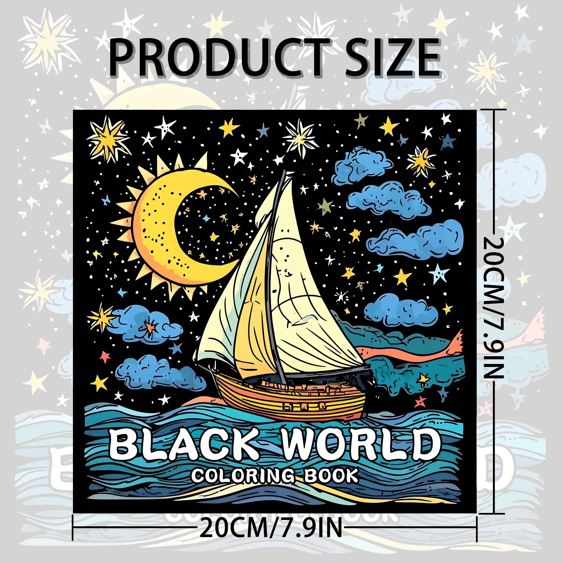 Black Themed Adult Coloring Book Multi-Element Art for Relaxation Featuring Flowers, Sailboats, Portraits, and Cosmic Designs 2
