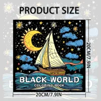 Black Themed Adult Coloring Book Multi-Element Art for Relaxation Featuring Flowers, Sailboats, Portraits, and Cosmic Designs 2