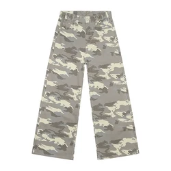 IEFB Men's Vintage Washed Wide Leg Denim Pants - Summer Distressed Casual Trousers - Asian Size M (Light Camouflage)
