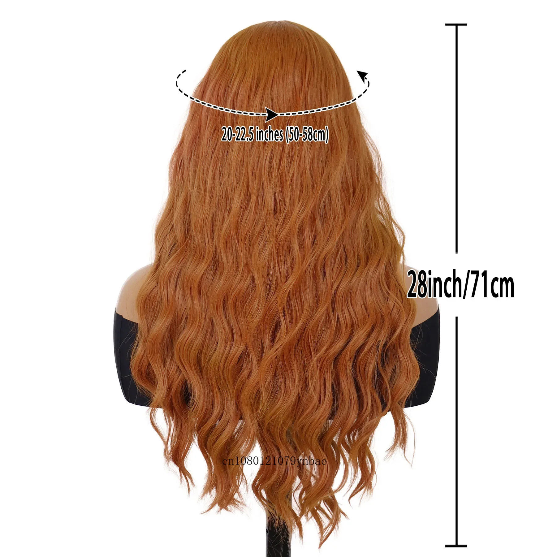 Synthetic Long Water Wavy Wig with Bangs for Women Lady Anime Orange Lolita Wigs Costume Halloween Cosplay Party Heat Resistant