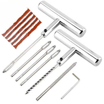 Ensemble d’outils de réparation de pneus 12 pièces avec bouchon à poignée en T, aiguilles de remplacement pour réparation de pneus pour une fixation efficace
