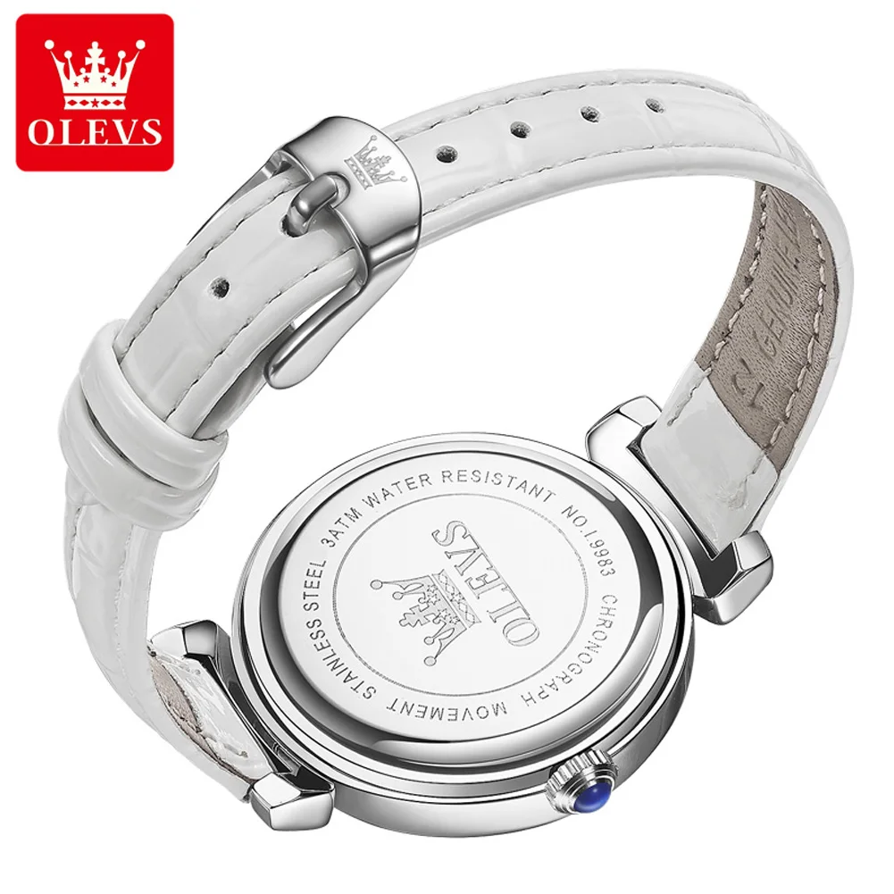 OLEVS 9983 Full Diamond Quartz Watch for Women Leather Strap Waterproof Luminous Clock Luxury Elegant  Ladies Dress Wristwatches 2