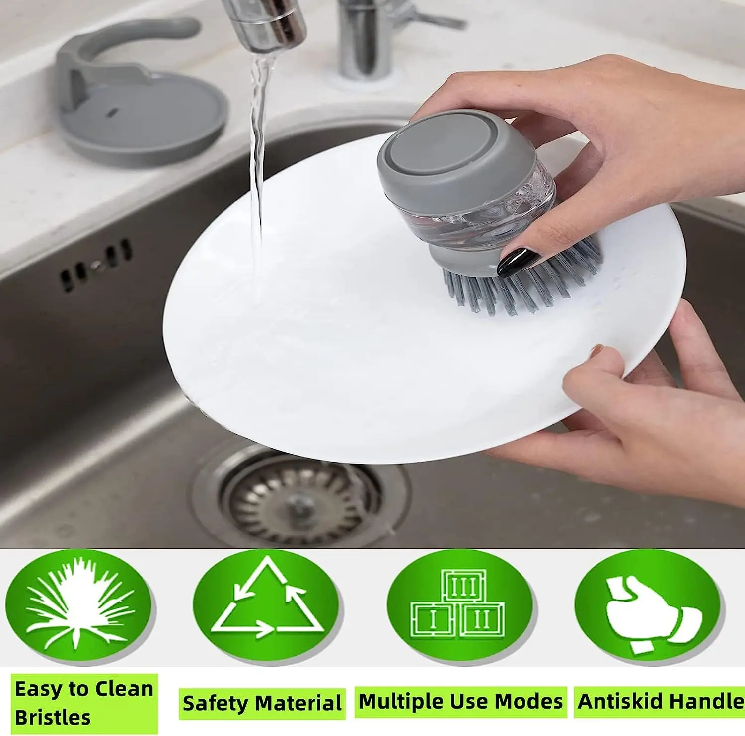 Dish Pots Scrub Brush with Soap Dispenser Holder Dishwashing Removable Cleaning  Brushes Scrubber Kitchen Tool