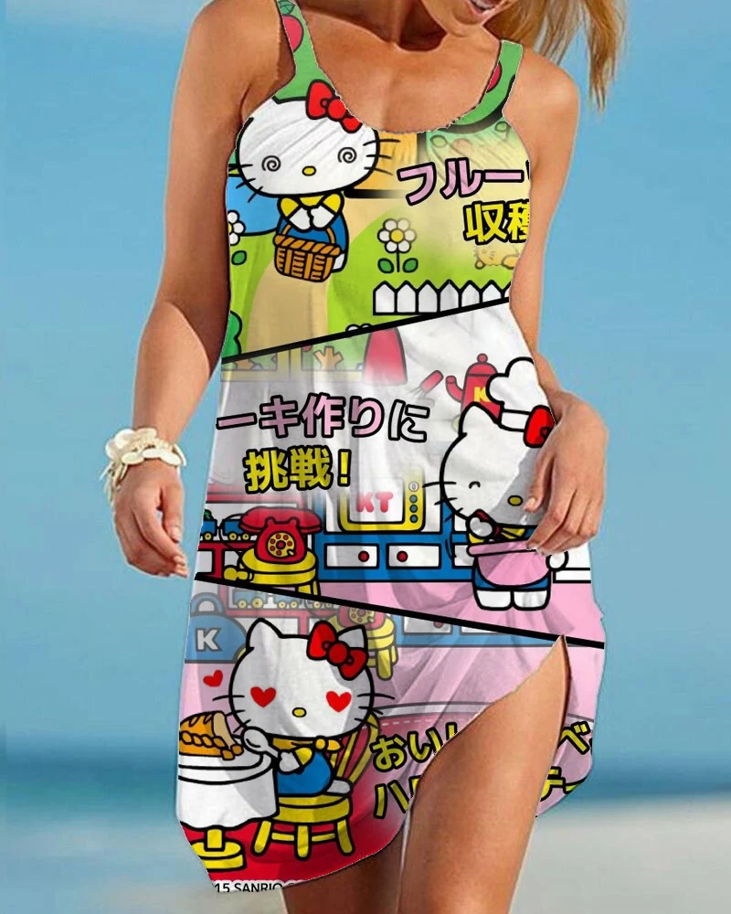 Hot Sexy 3d Print Hello Kitty Sleeveless Women's Dresses