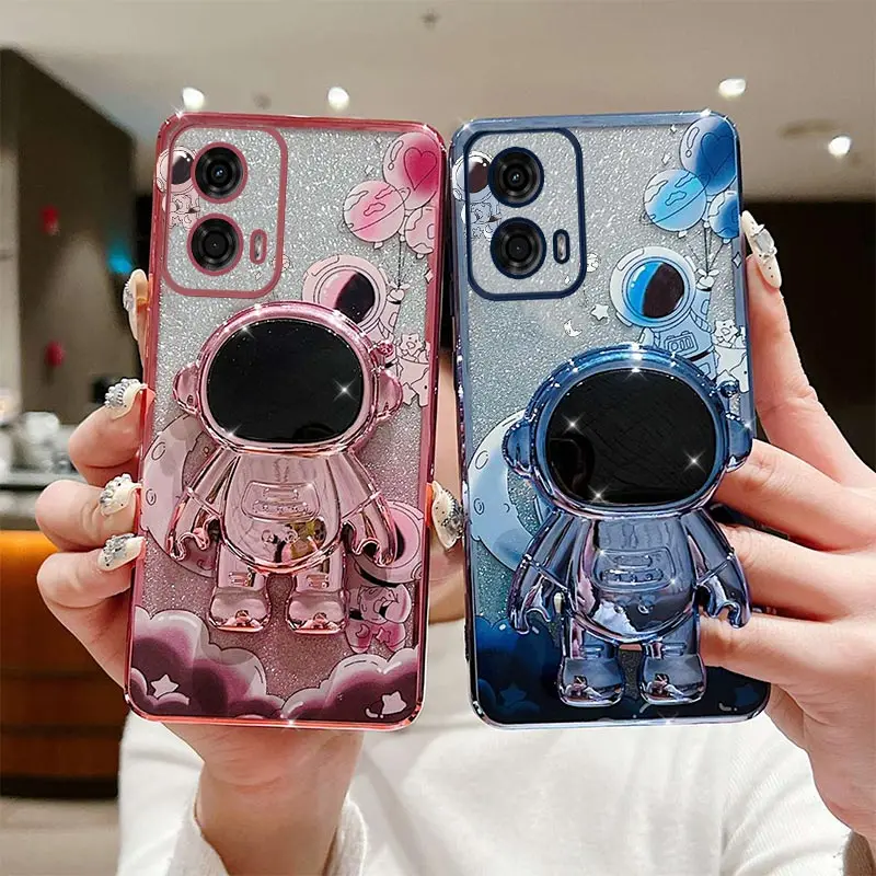 Flexible Astronaut Plating Phone Holder Case with Shatterproof Camera Protection and Soft Back Cover