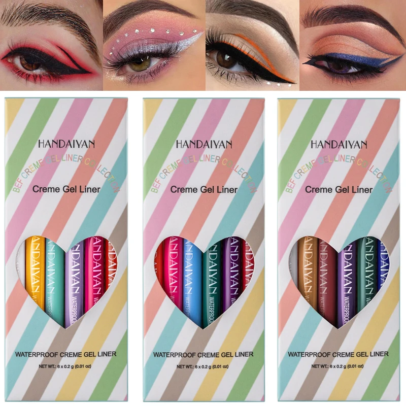 

6 Pcs/Set Cat Eye Makeup Waterproof Neon Colorful Liquid Eyeliner Pen Make Up Comestics Long-lasting Black Eye Liner Pencil