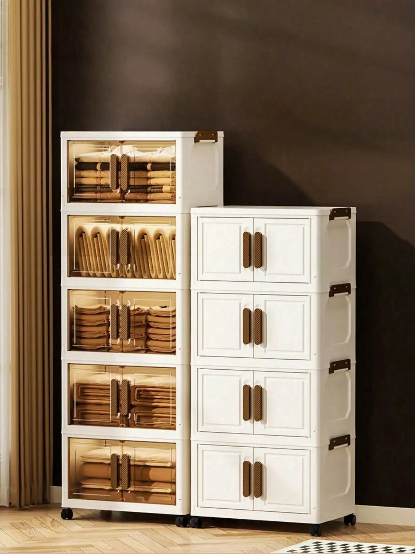 5-Layer Stackable Plastic Storage Box With Lid - Wardrobe Organizing Cabinet, 32 Sided Wide Folding Box, Foldable Storage Contai