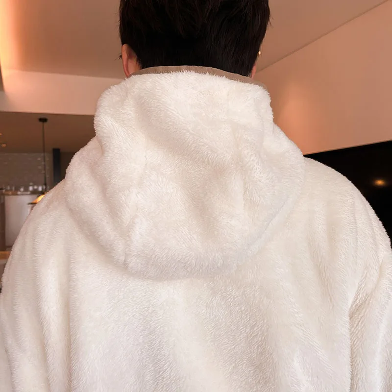 6XL 7XL 8XL Winter Men's Hooded Homewear Heavy Plus Velvet Zipper Cardigan Plus Size Pajamas Pants Keep Warm White Black Suit pajamas set man pajamas set