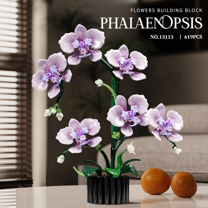 619PCS phalaenopsis building blocks flowers orchid potted plants simulation model home decor kids puzzle toy girls birthday gift
