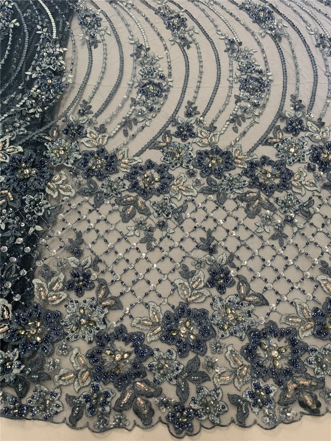 

Beautiful Handmade /Heavy Design,With diamond Pearls Embroidery French Mesh Yarn , African Fabric Lace, Evenign Dress ,Weddings
