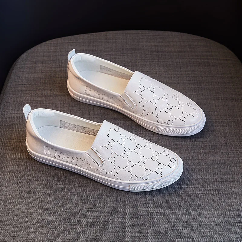 

2022 New Design Genuine Leather White Shoes Flats Casual Loafers