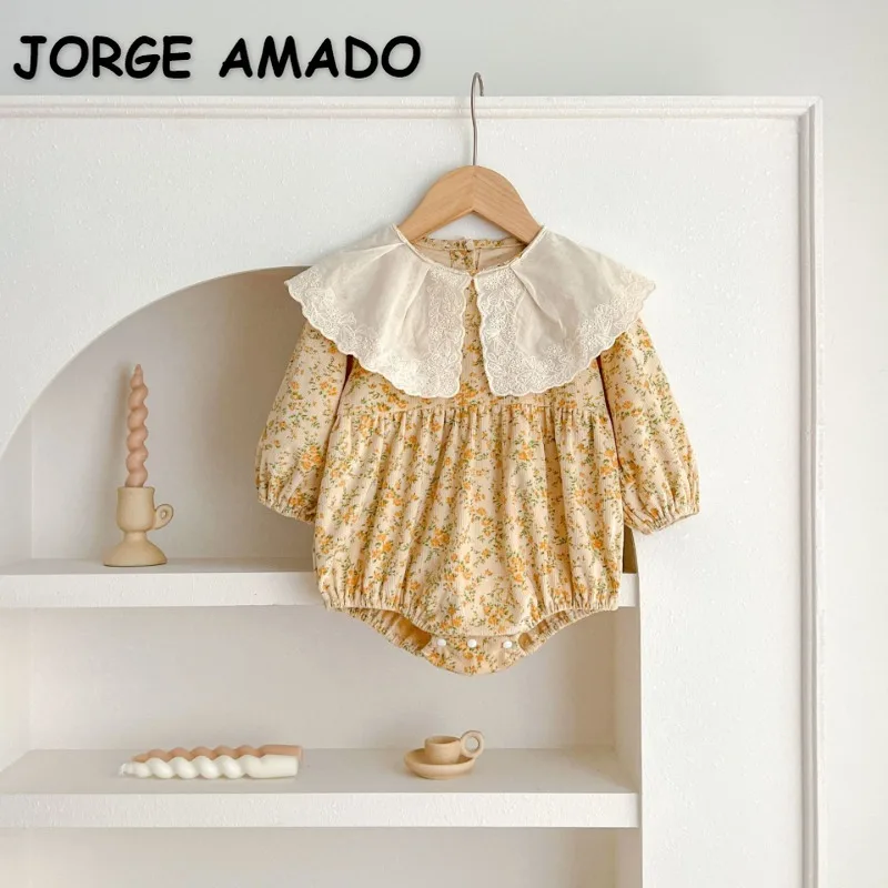 

Korean Style Spring Autumn Toddler Bodysuit Lace Doll Collar Floral Long Sleeve Jumpsuit Sweet Baby Girl Birthday Clothes E23312