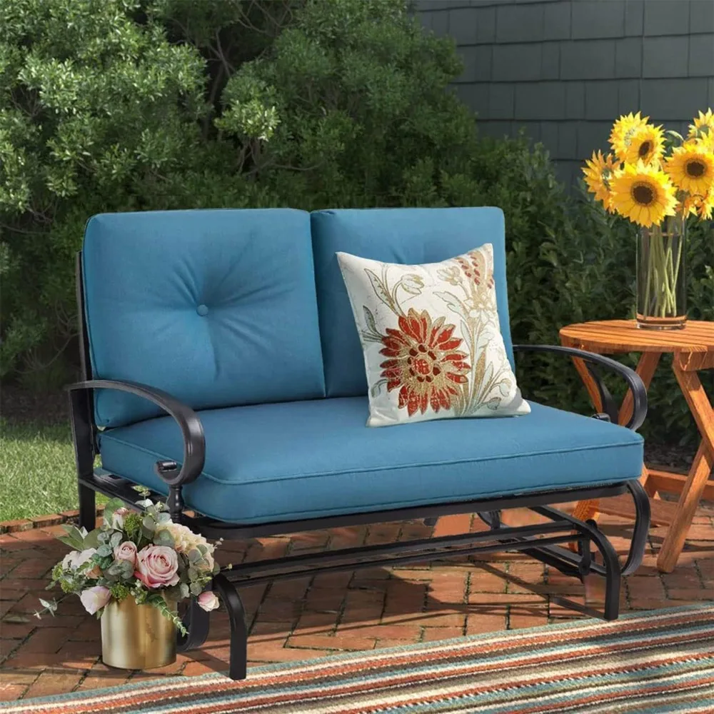 Outdoor Rocking Chair with Cushion Glider Bench for 2 Person Seating Loveseat Steel Frame for Porch Patio Garden