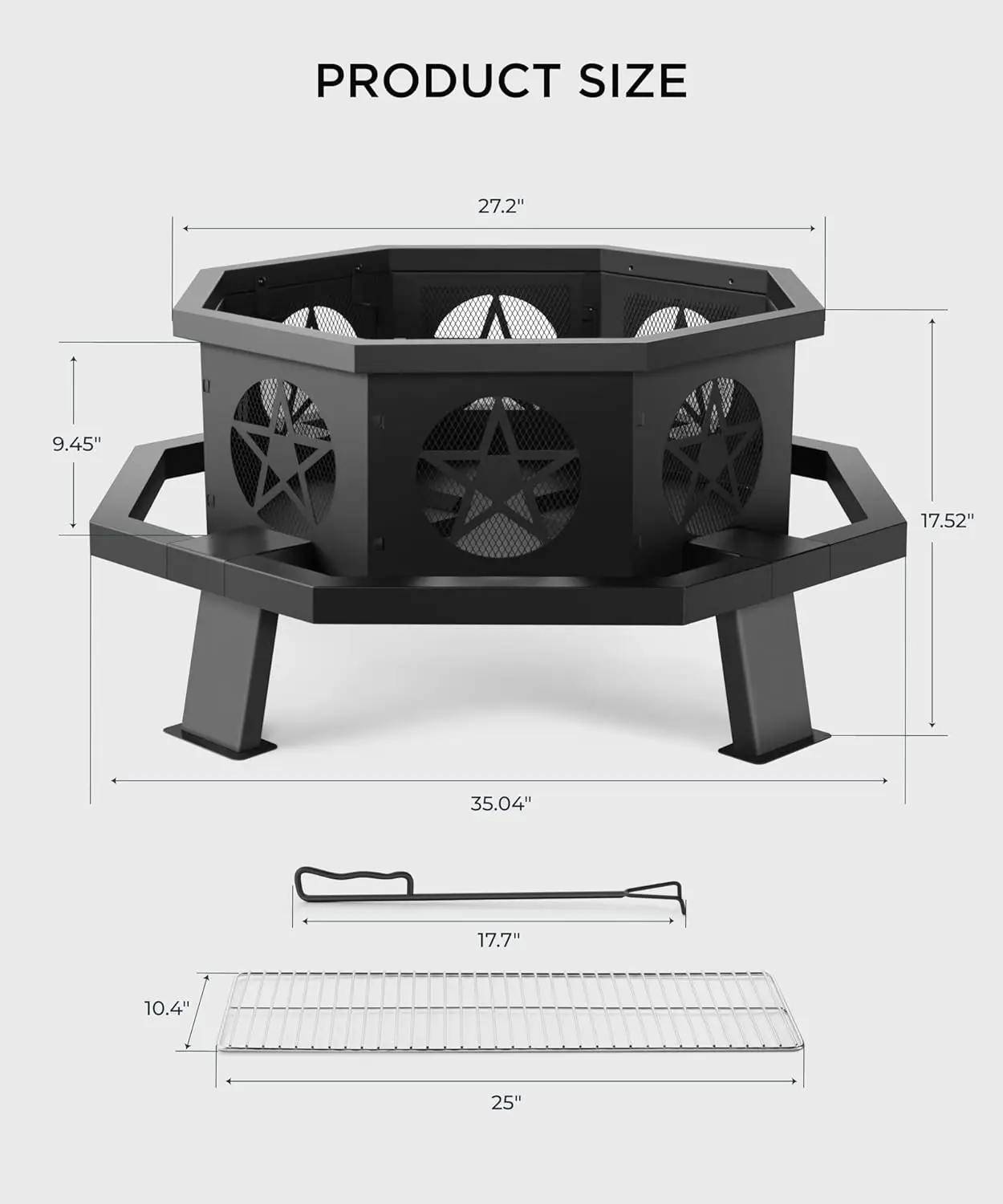 Fire Pit, Outdoor Fire Pit Wood Burning Fire Pits with Cooking Grill, Large Firepits for Outside Octagonal Heavy Duty Firepit 6
