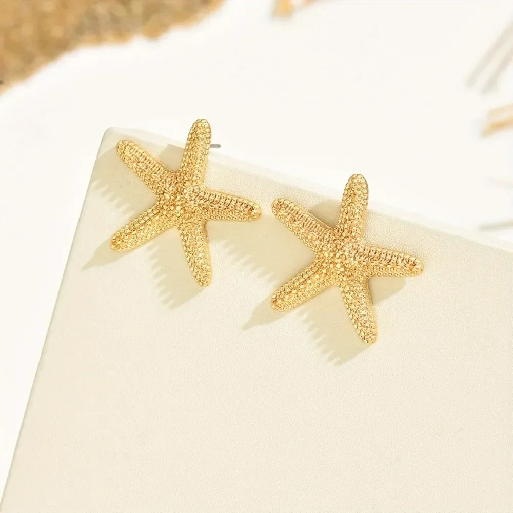 Cute Starfish Stud Earrings for Women Iron Post, No Plating, Versatile for Daily Wear and Music Festivals, All-Season Accessory