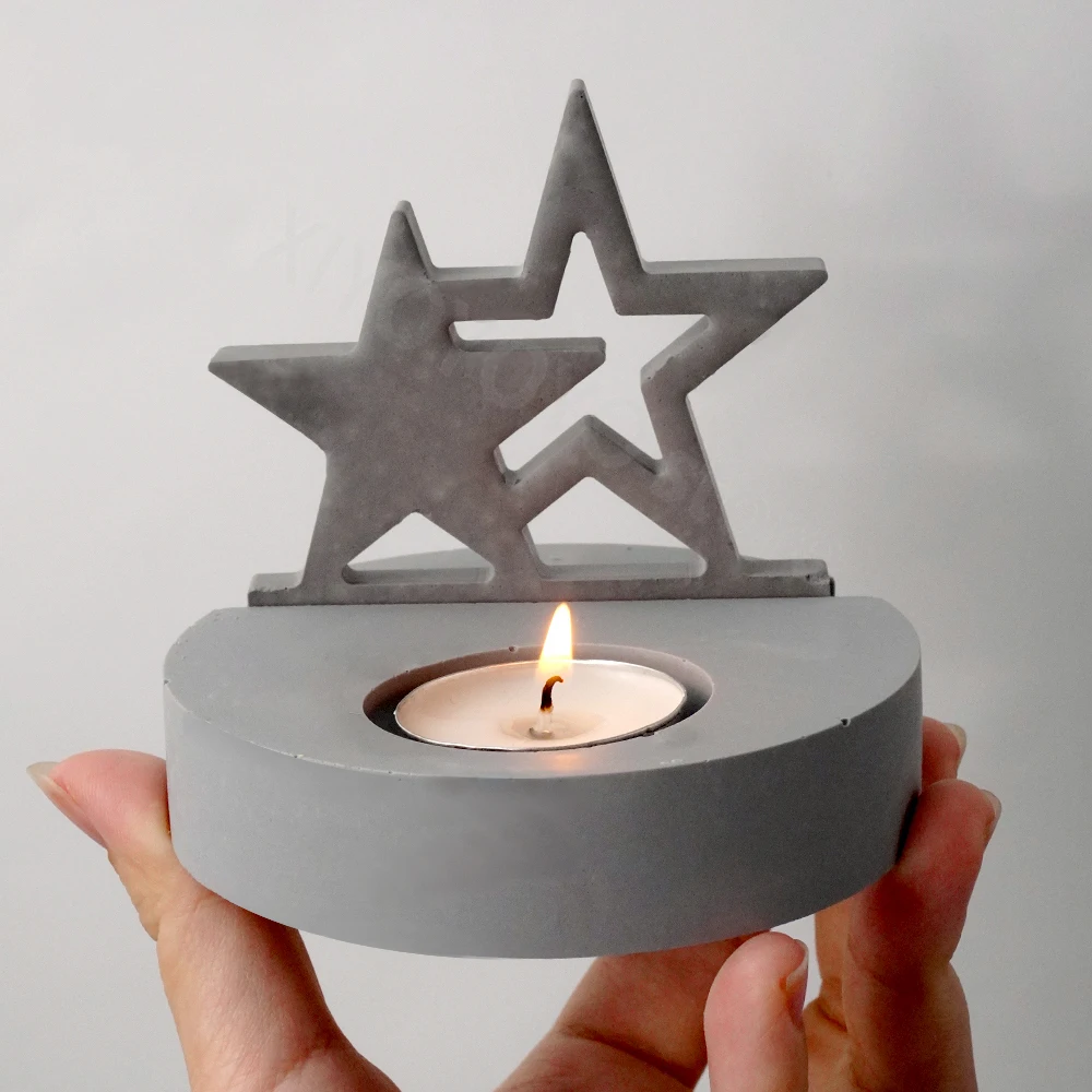 Silicone Mold Double Star Candlestick Silicone Mold DIY Hollow Stars Candle Holder Plaster Cement Mould Epoxy Resin Craft Molds Home Art Decor