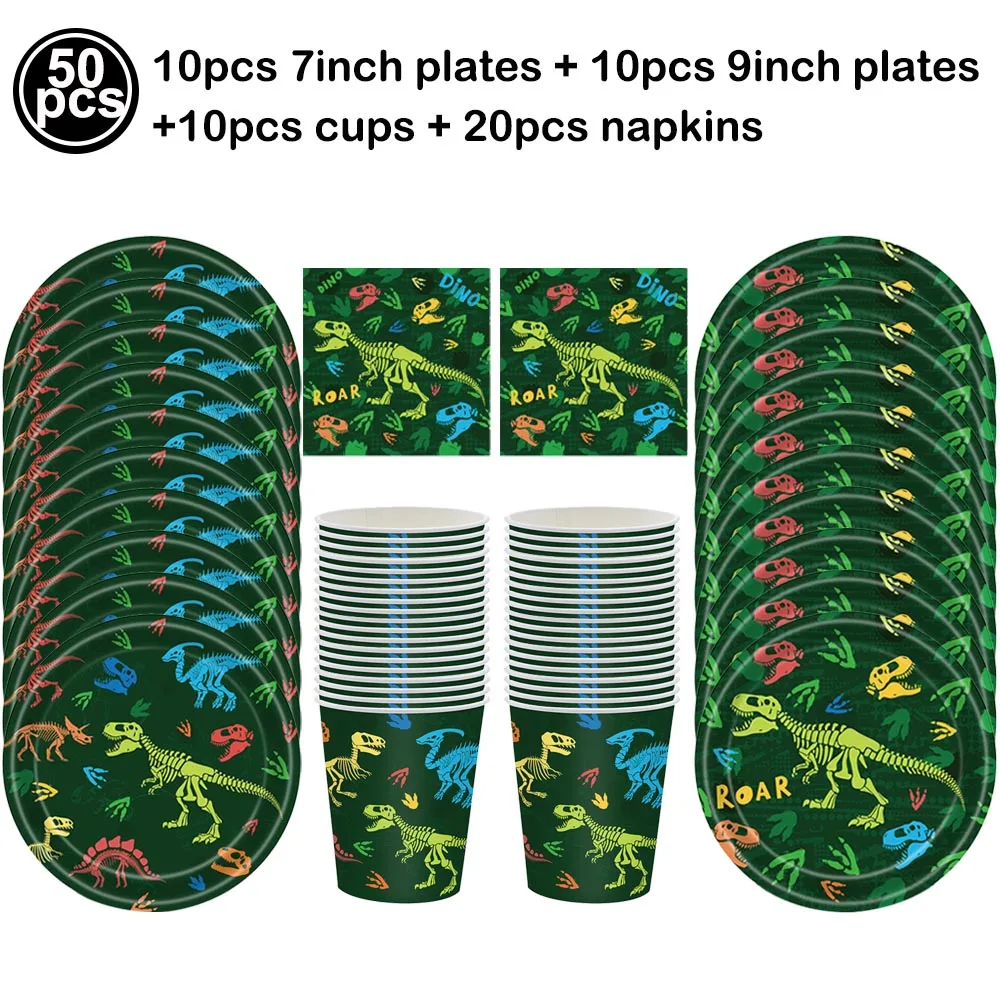 Boy Favors Dinosaur Theme Disposable Tableware Plates Napkins Cups Kids Birthday Party Dinosaur Balloon Baby Shower Decoration birthday party supplies disposable paper cups