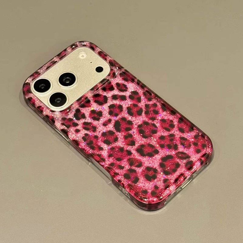 Bling Glitter Rose Black Leopard Print Shockproof Phone Case - Stylish Protective Hard Back Cover