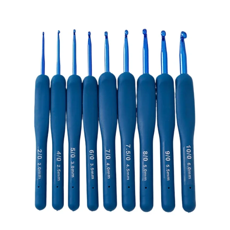 Blue Soft Handle Crochet 9 Sets New Blue Silicone Handle Crochet Set Wool Sweater Knitting Tools