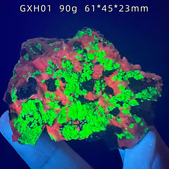 Spécimen minéral de Willemite naturel américain rouge feu et vert fluorescent pour la guérison, l'enseignement et la décoration intérieure 1