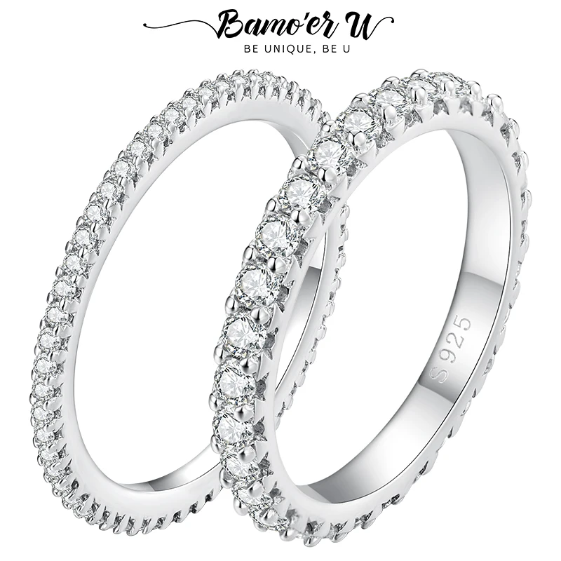 

Bamoer U Full Eternity Moissanite Rings Stackable 925 Sterling Silver Finger Rings Shining Diamond Women Jewelry Gift Daily Wear