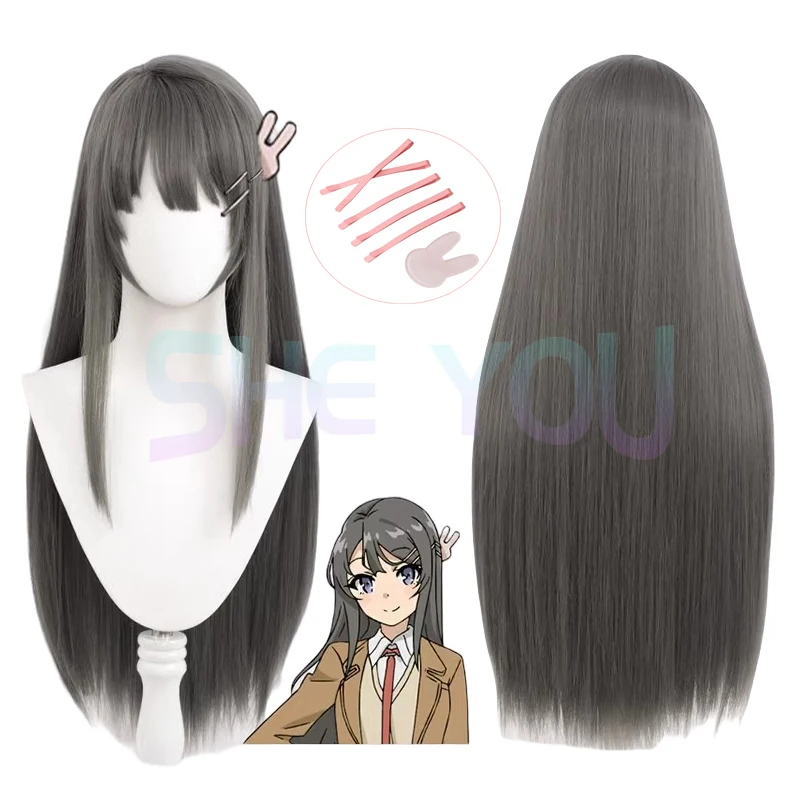 

Парики для косплея по мотивам аниме Rascal Not Dream Of Bunny Girl Senpai Sakurajima Mai, длиной 80 см, серые термостойкие парики из синтетических волос