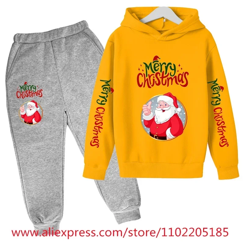 thumbnail image 1 of Christmas Hoodie Set Kids Clothes Girls Hooded Tracksuit Boys Santa Claus Sweatshirt 2pcs Children Stranger Things Clothing, 1 of 5