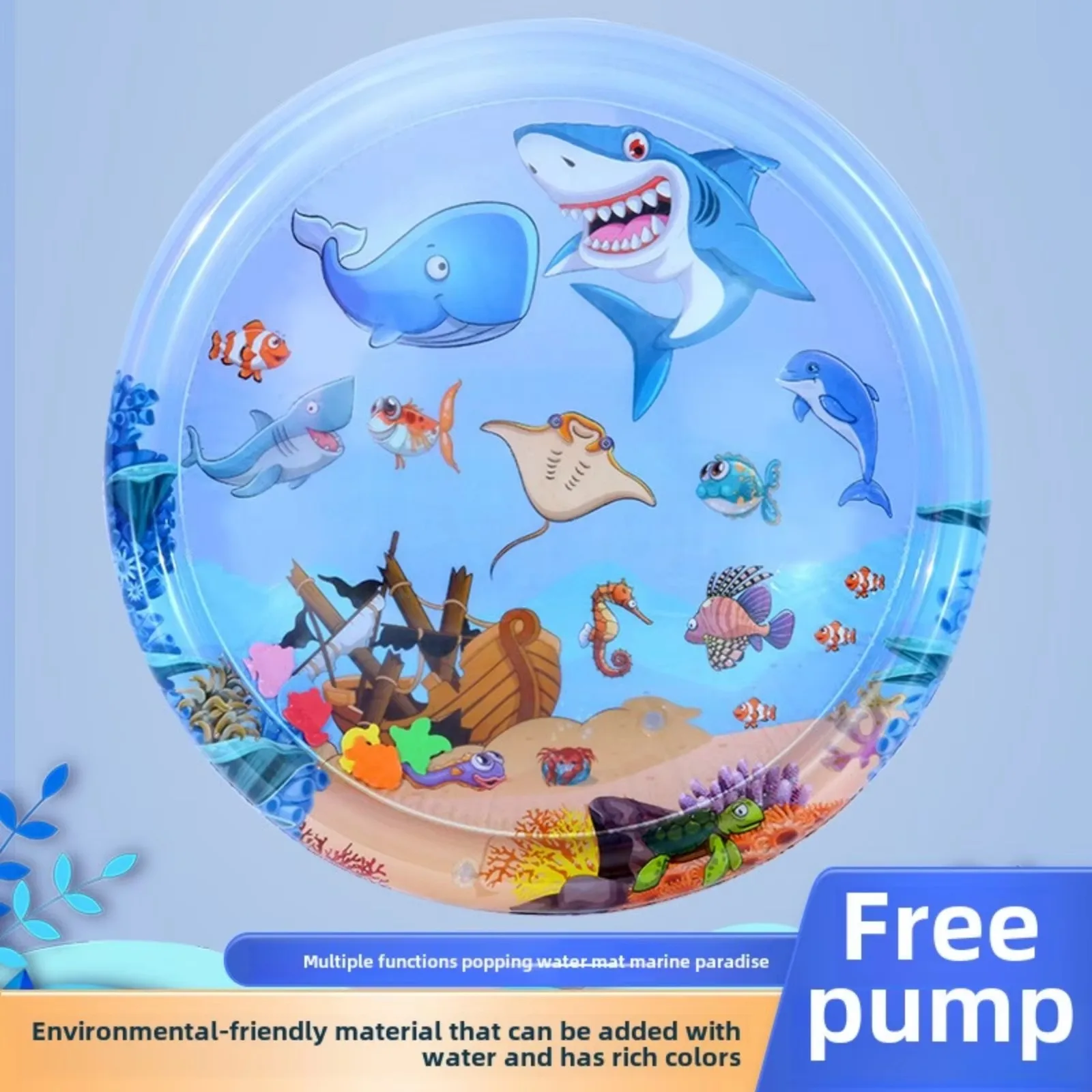 1 Piece 100x100 Blue Kids Baby Splash Water Pad, Large Thickened Inflatable Mat, Infant Fun Crawl Toy, Aquatic Play Mat 2