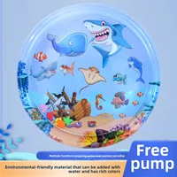 1 Piece 100x100 Blue Kids Baby Splash Water Pad, Large Thickened Inflatable Mat, Infant Fun Crawl Toy, Aquatic Play Mat 2