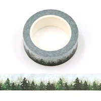 2025 NEW 1PC 10M Decor Silver Foil Forest Snowing Christmas Trees Washi Tapes Journaling Adhesive Masking Tape Cute Papeleria 1