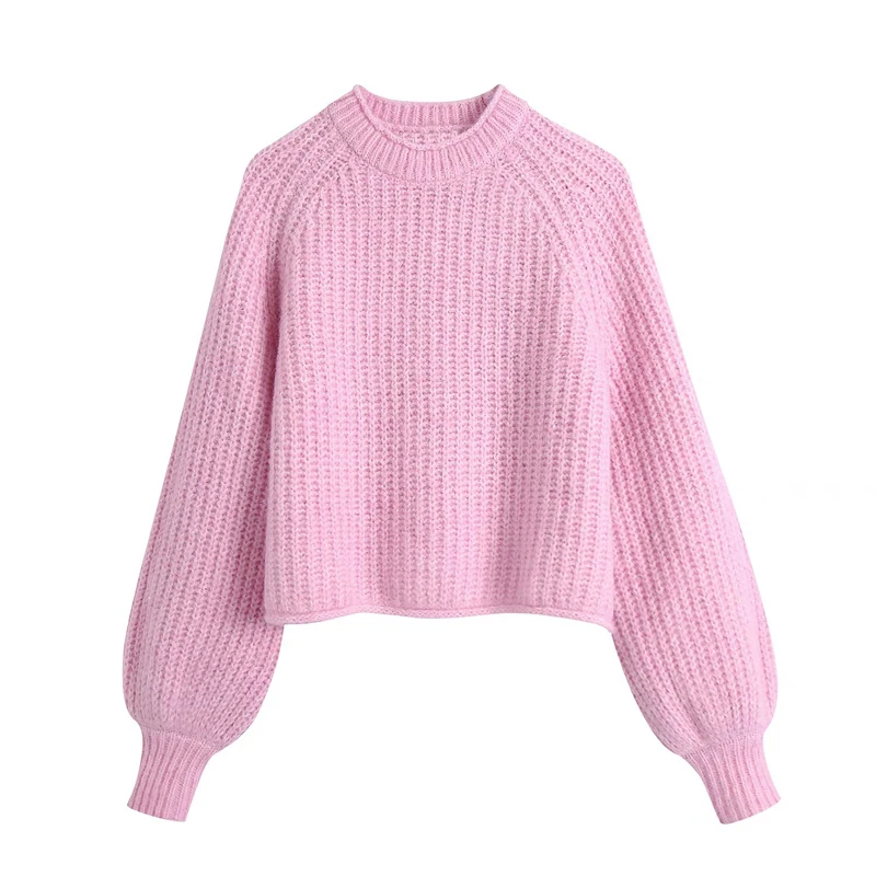 pullover sweater Spring and Autumn Women's Casual Solid Color Round Neck Long Sleeve Short Sweater short sleeve cardigan Sweaters