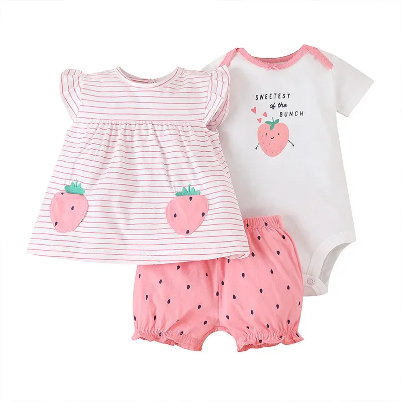 3pcs Newborn Baby Girl Clothes Summer Cotton Infant Baby Girl Boy  Tops+bodysuit +short Baby Clothing Sets Baby Girl Outfit Set - Baby's Sets  - AliExpress