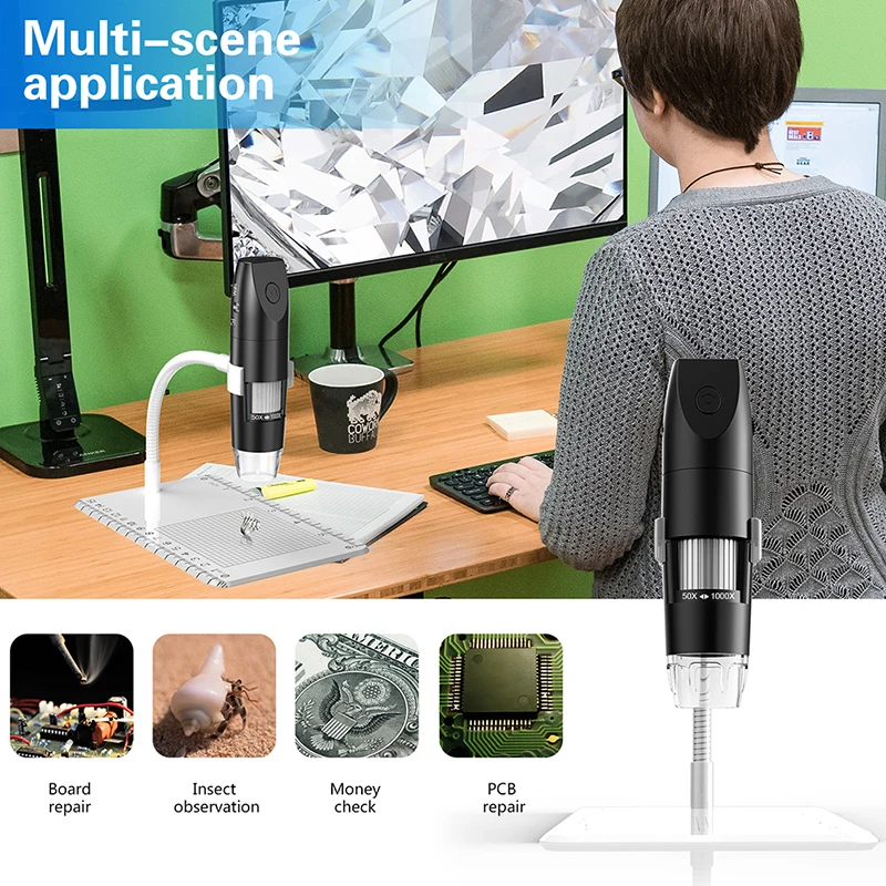 Wifi Digital Microscope 1000X Zoom HD 1080P Electronic Microscope With Adjustable Stand USB Coin Microscope for IOS Android 2
