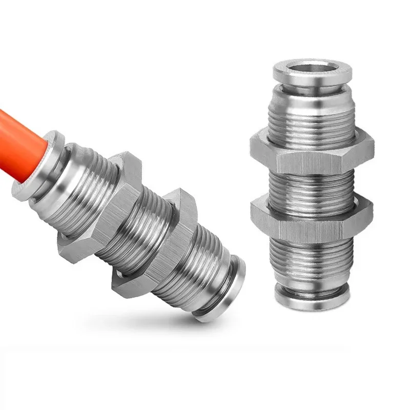 304 Stainless Steel Pneumatic Connector PM Partition Metal Quick Coupling Plug 4 6 8 10 12 16mm Trachea Connector 10PCS
