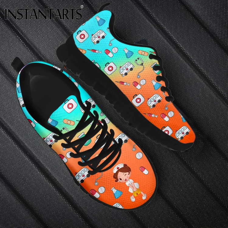 

INSTANTARTS Hot Selling Women's Mesh Sneakers Comfortable Nurse Medical Equipment Design Nursing Flat Shoes For Females New