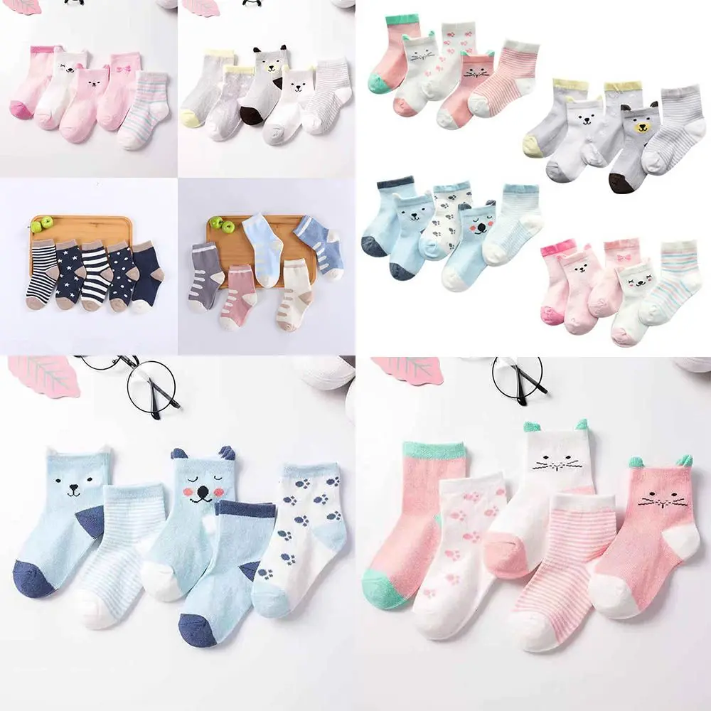 

5Pairs/lot Newborn Girls Boys Baby Socks Cotton Stripe Cartoon Animals Toddler Knitted Sock