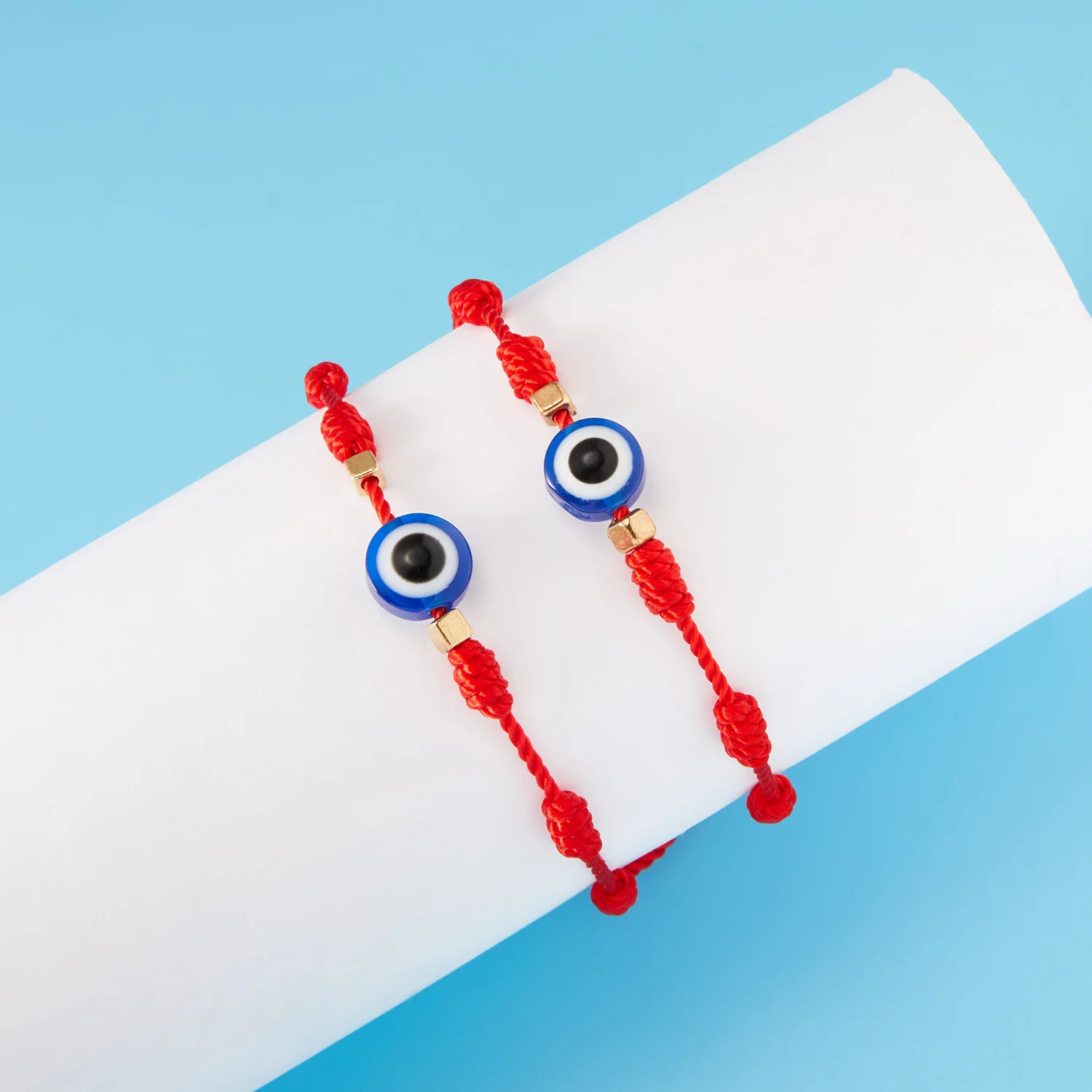 2-Pack 7 Knot Evil Eye Protection Bracelet - Adjustable Red String Bracelet With Blue Evil Eye Charm For Luck