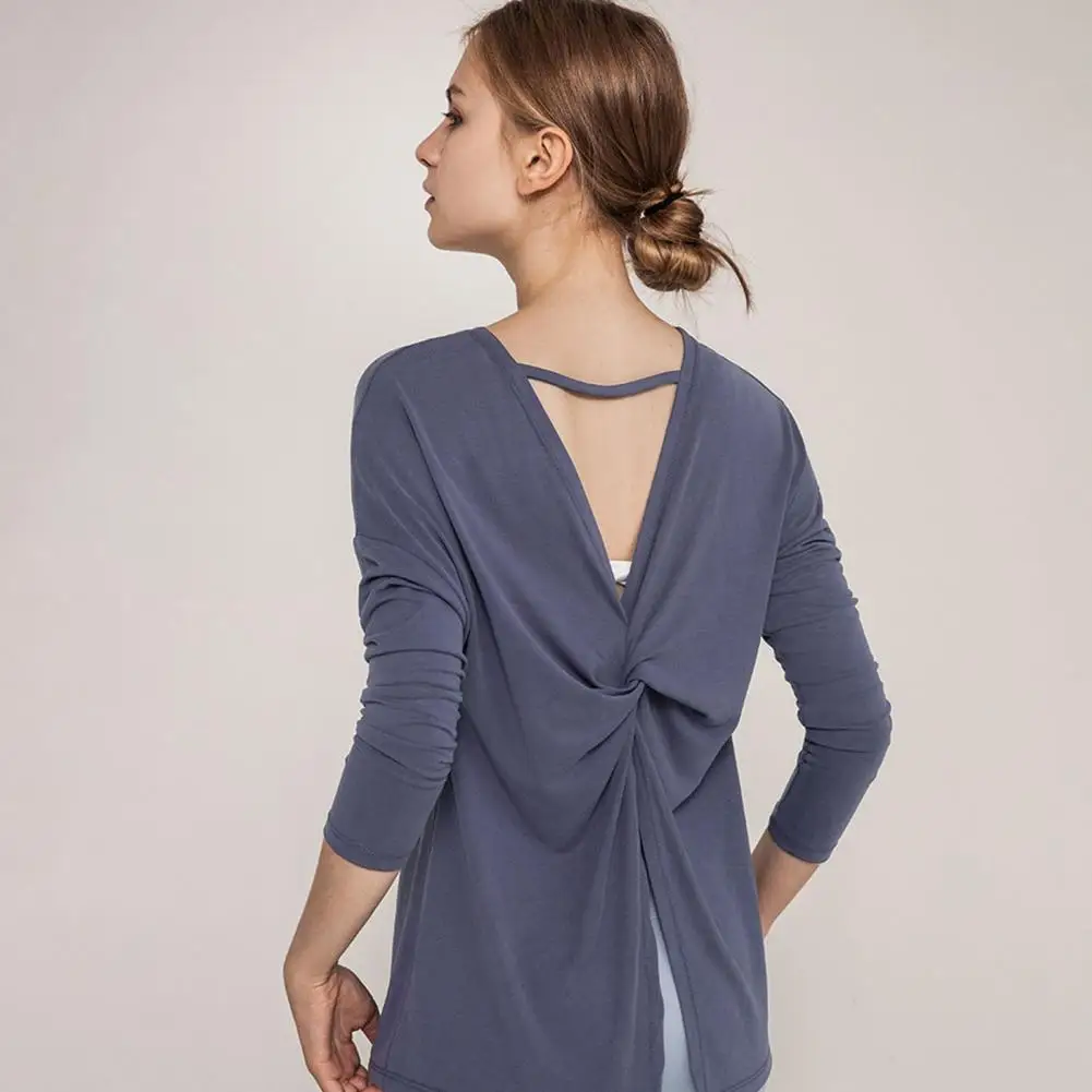 

Women T-Shirts Back Cross Round Neck Hollow Out Fitness Sports Top Loose Yoga Clothes Fast Dry Running T-shirt Fitness Clothes