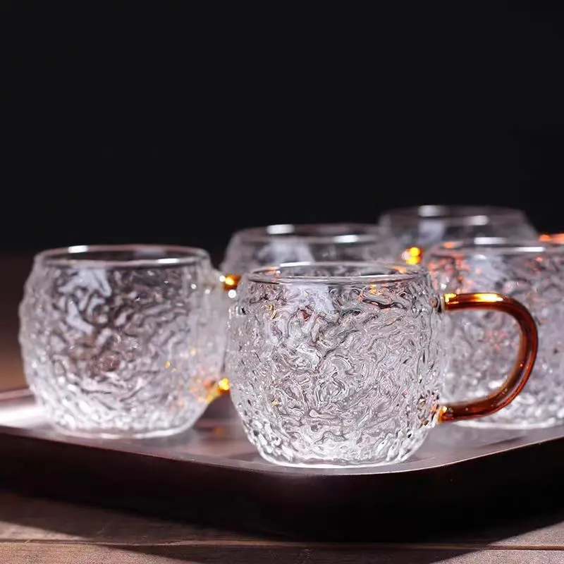 Japanese Style Heat Resistant 6pcs Package High Temperature and Explosion-proof Hammered Glass Tea Cup Borosilicate Cups Kitchen