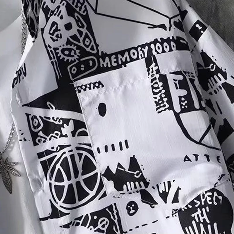 New Hawaiian Beach Short Sleeved Flower Shirt Fashionable Men's Travel Shopping Loose Lapel Black Shirt Light And Thin White