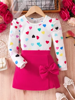 Girls 2-Piece Heart Print Outfit Set 1