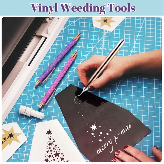 10Pc Pin Pen Vinyl Weeding Tool Kit,LED Weeding Tools with Light for  Vinyl,5 Pen Head,2 Air Release Pen,2 Vinyl Squeegee 